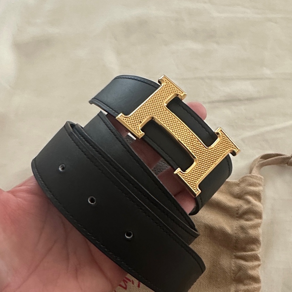 Hermes Black Belt with Gold H Buckle